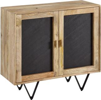 Sideboard 80x75x35 cm Mango Massivholz / Stein Anrichte Braun | Kommode mit 2 Türen | Kleiner Kommodenschrank Holz Massiv | Standschrank Mehrzweckkommode mit Metallgestell