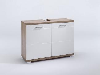 HOMEXPERTS Waschbeckenunterschrank NUSA, in Sonoma Eiche, Hochglanz, weiß lackiert, 2-türig, 80 x 31,5 x 59cm (BxTxH)