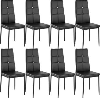 8 Esszimmerstühle, Kunstleder mit Glitzersteinen - schwarz
