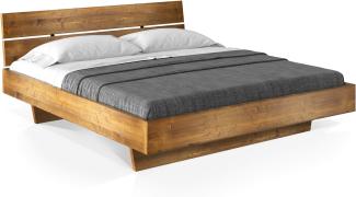Möbel-Eins CURBY Wangenbett mit Kopfteil, Material Massivholz, rustikale Altholzoptik, Fichte gebürstet vintage 200 x 220 cm