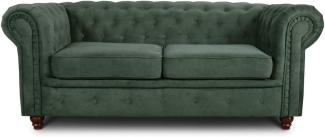 Sofa Chesterfield Asti 2-Sitzer, Couchgarnitur 2-er, Sofagarnitur, Couch mit Holzfüße, Polstersofa - Glamour Design (Grün (Capri 74))