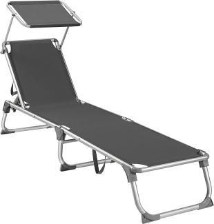 Sonnenliege, klappbarer Liegestuhl, 193 x 55 x 31 cm, max. Belastbarkeit 150 kg, mit Sonnenschutz, verstellbare Rückenlehne, für Terrasse Pool Garten, rauchgrau GCB19GYV1