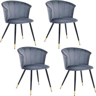 MEUBLE COSY Esszimmerstühle 4er Set Küchenstuhl Retro Polsterstuhl mit Armlehne Sessel aus Samt Metallbeine Grau + Goldfarben, 55x58x75. 5cm