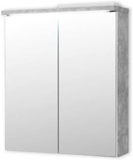Stella Trading POOL Spiegelschrank Bad mit LED-Beleuchtung in Beton Optik, Weiß - Moderner Badezimmerspiegel Schrank mit viel Stauraum - 60 x 68 x 20 cm (B/H/T)