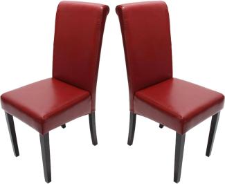 2er-Set Esszimmerstuhl Stuhl Küchenstuhl Novara II, Leder ~ rot, dunkle Beine