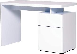 Amazon Marke - Movian Ohrid - Schreibtisch mit 1 Tür und 1 Schublade, 120 x 55 x 76 cm, Hochglanz Weiß