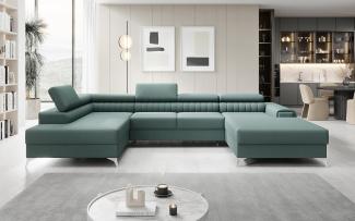 Designer Sofa Collina mit Schlaf- und Klappfunktion Stoff Grün Links