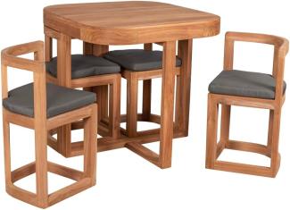Balkonset Watford Teak Tisch & 4 Stühle inkl. Sitzkissen