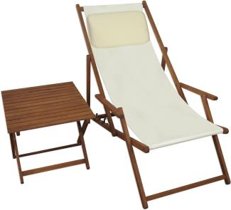 Liegestuhl weiß Gartenliege Kissen Tisch Sonnenliege Holz Gartenstuhl Massivholzmöbel 10-303TKH