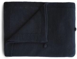 mushie Gestrickte Decke für Baby & Kinder | Decke auf 80x100 cm & 100% Bio-Baumwolle | Vielseitig & Perfekt für jedes Wetter (Textured Dots Dark Navy)