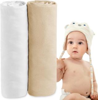 Dreamzie - Spannbettlaken 70x140 Baby 2er Pack - Baumwolle Oeko Tex Zertifiziert - Weiß und Beige - 100% Jersey Spannbetttuch 70x140cm