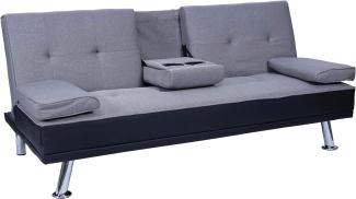 3er-Sofa HWC-F60, Couch Schlafsofa Gästebett, Tassenhalter verstellbar 97x166cm ~ Kunstleder/Textil, schwarz/hellgrau