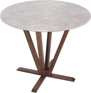Bistrotisch HWC-M56, Tisch Esstisch, Massiv-Holz HPL Laminat Melamin Ø92cm, Beton-Optik, braunes Gestell