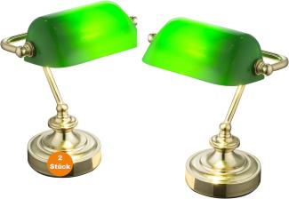 Schreibtischlampe 2er Set Nachttischlampe Messing Farben Banker Grün Wohnzimmer