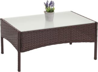 Poly-Rattan Gartentisch Halden, Beistelltisch Tisch mit Glasplatte ~ braun-meliert