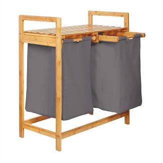 Lumaland Wäschekorb aus Bambus mit 2 ausziehbaren Wäschesäcken - Größe ca. 73 cm Höhe x 64 cm Breite x 33 cm Tiefe - Farbe Dunkelgrau