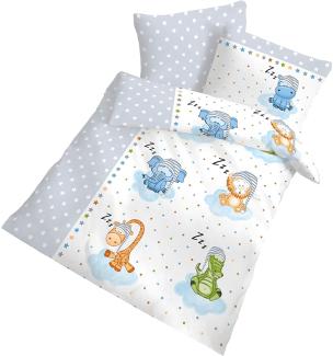 Fein Biber Baby Kinder Bettwäsche Sleeping ZOO Stars Tiere & Sterne in silber, grau - Größe 40x60 + 100 x 135 cm - hergestellt in Deutschland
