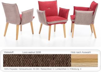 6x Sessel Gerit 1 Rücken mit Knopf Polstersessel Esszimmer Massivholz Eiche natur lackiert, Loco walnut
