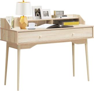COSTWAY Schreibtisch Computertisch mit Schublade, 110 cm Bürotisch aus Massivholz, PC-Arbeitsplatz Konsolentisch für Arbeitszimmer & Büro & Wohnzimmer (Natur)