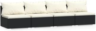 4-Sitzer-Sofa mit Kissen Schwarz Poly Rattan