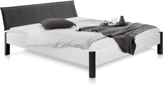 Möbel-Eins LUKY Bett Metallfuß, mit Polsterkopfteil, Material Massivholz, Fichte massiv weiss 200 x 220 cm Stoff Anthrazit