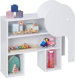 Relaxdays Kinderregal Elefant, 4 Fächer, Bücherregal Kinder, H x B x T: 60,5 x 64,5 x 20,5 cm, Kinderzimmer Regal, weiß