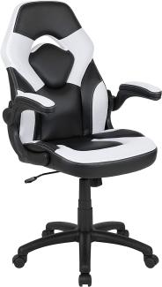 Flash Furniture Gaming Stuhl mit hoher Rückenlehne – Ergonomischer Bürosessel mit verstellbaren Armlehnen und Netzstoff – Perfekt als Zockerstuhl und fürs Home Office – Weiß