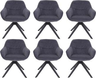 6er-Set Esszimmerstuhl HWC-K28, Küchenstuhl Polsterstuhl Stuhl mit Armlehne, drehbar, Metall ~ Stoff/Textil grau