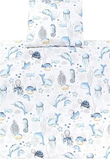 TupTam Unisex Baby Wiegenset 4-teilig Bettwäsche-Set: Bettdecke mit Bezug und Kopfkissen mit Bezug, Farbe: Meerestiere Blau, Größe: 80x80 cm