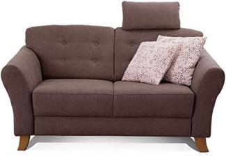 Cavadore 2-Sitzer-Sofa / Moderne Couch im Landhausstil mit Knopfeinzug im Rücken / Federkern / Inkl. Kopfstütze / 163 x 89 x 90 / Flachgewebe dunkelbraun