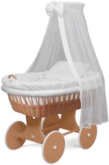 WALDIN Baby Stubenwagen-Set mit Ausstattung, Gestell/Räder natur, Ausstattung weiß