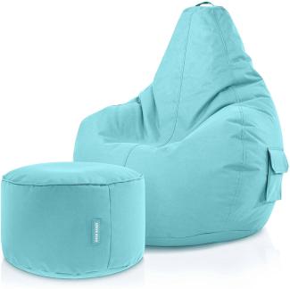 Green Bean© Sitzsack mit Rückenlehne + Hocker "Cozy+Stay" 80x70x90cm - Gaming Chair mit 230L Füllung - Bean Bag Lounge Chair Sitzhocker Anthrazit