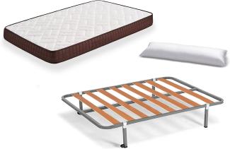 HOGAR24 ES Komplett Bett Viscobrown Matratze, wendbar + Lattenrost Basic + 4 Füße + Faserkissen, 105 x 200 cm