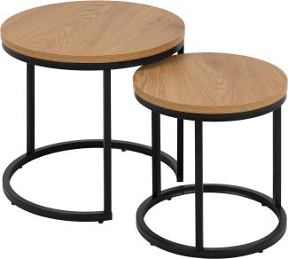 AC Design Furniture Spencer runde Satztische 2er-Set, Tischplatte aus Wildeiche und schwarze Metallbeine, Couchtisch-Set für Wohnzimmer, modernes Beistelltisch-Set,Lampentisch für Wohnzimmer oder Flur