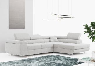 Ecksofa L-Form Couch mit Schlaffunktion und Verstellbare Kopfstützen - GUSTAW - Hellgrau Boucle - Rechts