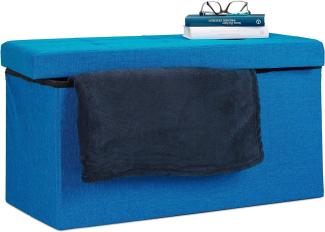 Relaxdays Faltbare Sitzbank XL, mit Stauraum, Sitzcube mit Fußablage, Sitzwürfel als Aufbewahrungsbox, 38x76x38 cm, blau
