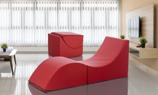 Talamo Italia - Klappbett Andreina, Puff umwandelbar in Einzelbett, 100% Made in Italy, Puff, umwandelbar in eine Chaiselongue aus Kunstleder, Cm 130x50h50, Rot