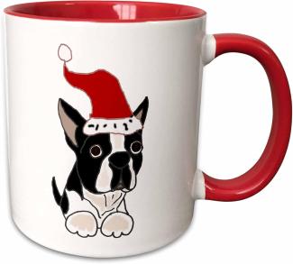 3dRose Boston Terrier, Weihnachtsmann, hat-Two Tasse, Keramik, 10,16 x 7,62 x 9,52 cm