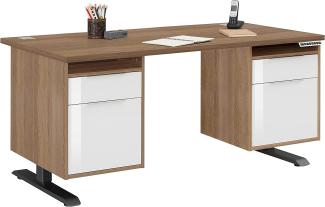 Schreibtisch "5519" aus Spanplatte / Metall in Metall anthrazit - Sonoma-Eiche mit 2 Schubladen und 2 Türen. Abmessungen (BxHxT) 175x120x80 cm