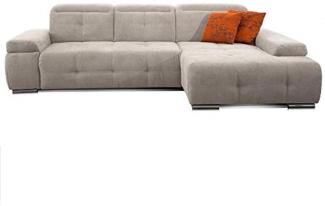 CAVADORE Ecksofa Mistrel mit Longchair XL rechts / Große Eck-Couch im modernen Design / Inkl. verstellbaren Kopfteilen / Wellenunterfederung / 273 x 77 x 173 / Kati Grau-Weiss