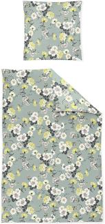 Irisette Sky Mako-Satin Bettwäsche 155x220 Blüten Blumen jade gelb weiß 8378-30