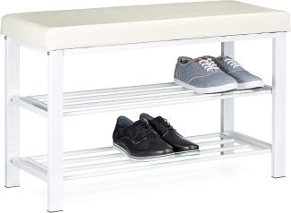 Relaxdays Schuhbank, offen, für 6-8 Paar Schuhe, Schuhregal zum Sitzen, Polsterung aus Kunstleder, HxBxT 49 x 81 x 31 cm, auf 2 Etagen, weiß