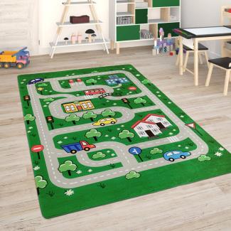 Paco Home Kinderteppich Teppich Kinderzimmer Spielmatte Straßenteppich Spielteppich, Grösse:155x230 cm, Farbe:Grün