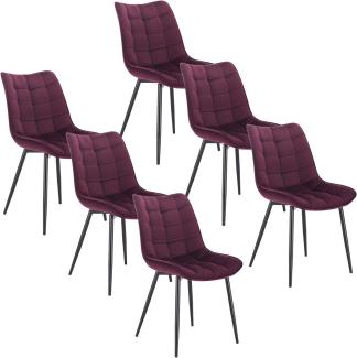 WOLTU 6 x Esszimmerstühle 6er Set Esszimmerstuhl Küchenstuhl Polsterstuhl Design Stuhl mit Rückenlehne, mit Sitzfläche aus Samt, Gestell aus Metall, Bordeux, BH142bd-6