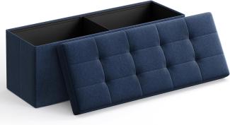 SONGMICS Sitzbank mit Stauraum, Sitztruhe, Aufbewahrungsbox, faltbar, max. statische Belastbarkeit 300 kg, mit Trenngitter aus Metall, 120 L, 110 x 38 x 38 cm, Leinenimitat, Marineblau LSF77IN