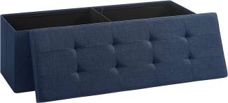 SONGMICS Sitzbank mit Stauraum, Sitztruhe, Aufbewahrungsbox, faltbar, max. statische Belastbarkeit 300 kg, mit Trenngitter aus Metall, 120 L, 110 x 38 x 38 cm, Leinenimitat, Marineblau LSF77IN
