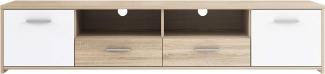 FORTE Quadro TV-Unterschrank mit 2 Türen und 2 Schubladen, Holzwerkstoff, Sonoma Eiche / Weiß, 39 x 181,7 x 52,7 cm