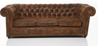 Kare Design Sofa Oxford 3-Sitzer Vintage Econo, Sitzmöbel in Echtleder Optik, robuste Couch im Kolonialstil, Vintage Sofa,(H/B/T) 76x220x92cm