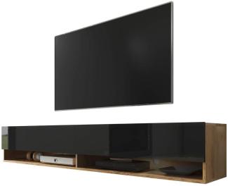 Selsey Wander - TV-Board/Fernsehschrank für Wohnzimmer hängend/stehend, optional mit LED, 180 cm breit (Holzoptik Wotan Eiche/Schwarz Hochglanz, ohne LED)