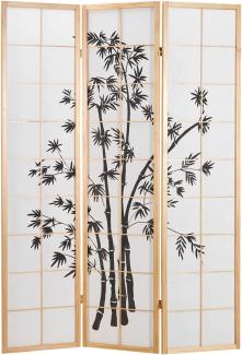 3fach Holz Paravent dunkles Bambusmuster Raumteiler Trennwand Sichtschutz Shoji